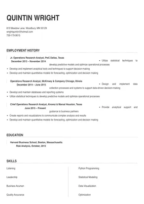operations research analyst skills resume