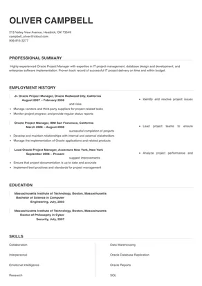 oracle cloud project manager resume