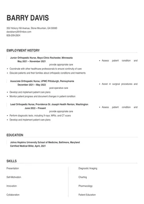 sample resume for orthopedic nurse