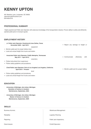 pallet builder job description for resume