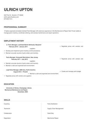 cover letter examples for parts manager position