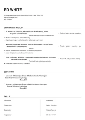 resume summary for patient care technician