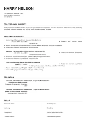 resume examples payroll manager