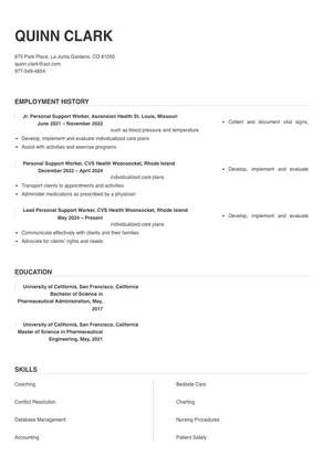 resume for applying personal support worker