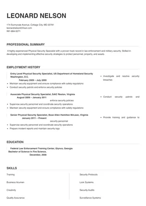 Physical Security Specialist Resume Sample & Tips | Online Resume Builder