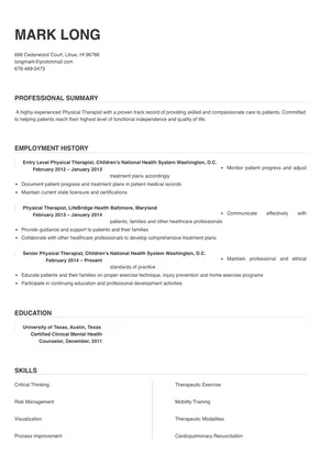 resume cover letter physiotherapist