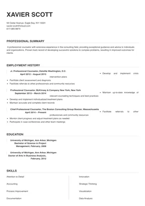 resume examples for licensed professional counselor