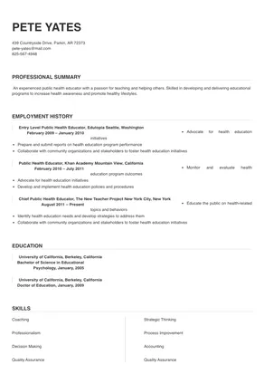 public health educator cover letter examples