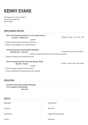 purchase assistant job description for resume