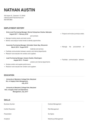 best resume format for purchase manager