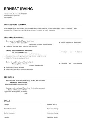 sample resume of qa lead