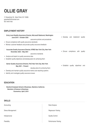 resume examples for quality assurance director