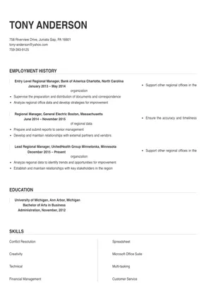 resume examples regional manager