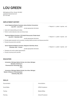 registered medical assistant resume examples