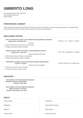 research analyst resume summary