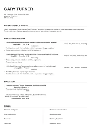 retail pharmacy technician job description for resume