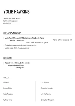 Right Of Way Agent Resume Sample & Tips | Online Resume Builder