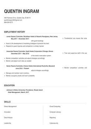 rooms controller job description resume