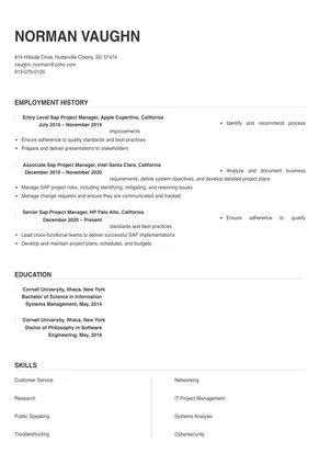 sap project manager resume sample