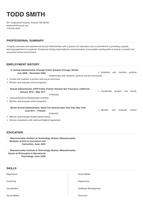 sample resume for school administration job