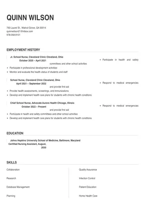 resume for school nurse