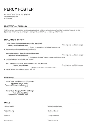 school receptionist job description resume