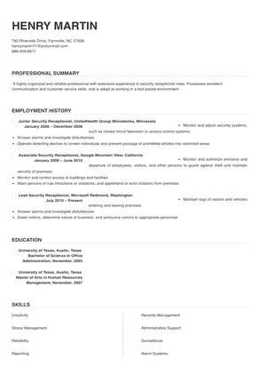 security receptionist job description resume