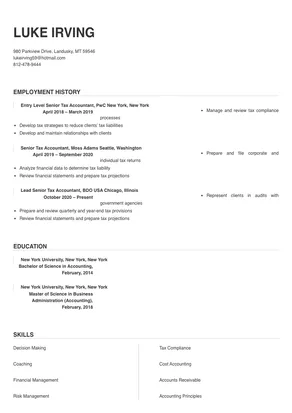 sample resume for senior tax accountant