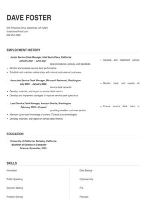 service desk manager resume examples