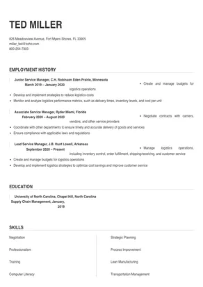 service manager resume template