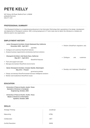 Sharepoint Architect Resume Sample & Tips | Online Resume Builder