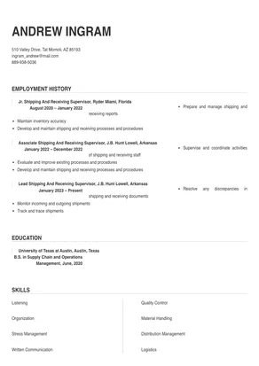 sample resume for shipping and receiving supervisor