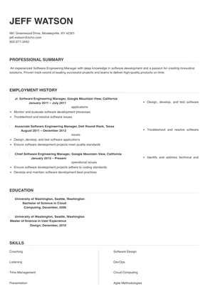 software engineering manager resume examples