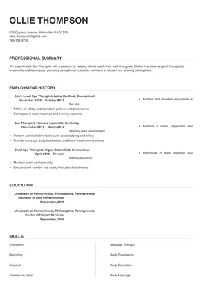 resume cover letter for spa therapist