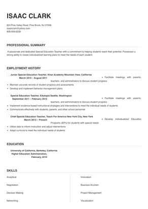special education teacher resume template free