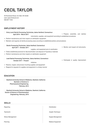 cover letter for sterile processing technician