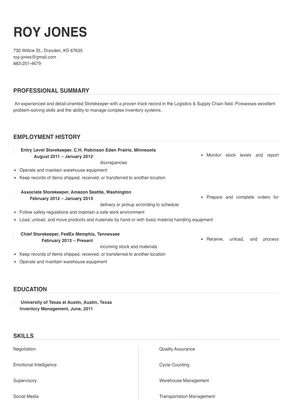 store keeper cover letter with experience