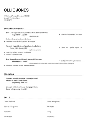 associate support engineer job description resume
