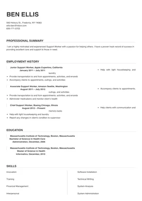 support worker resume template