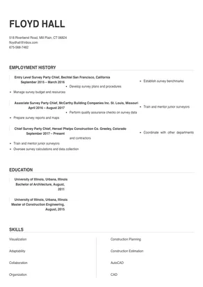 Survey Party Chief Resume Sample & Tips | Online Resume Builder