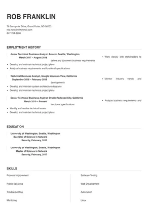 technical writing business analyst resume