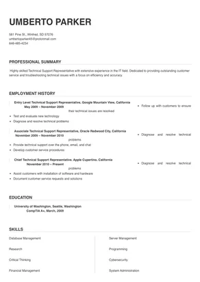 technical support representative job description for resume