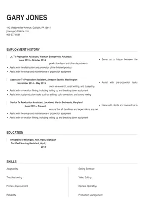 Tv Production Assistant Resume Sample & Tips | Online Resume Builder