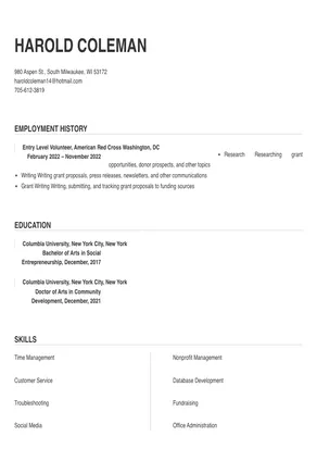 resume samples for volunteers