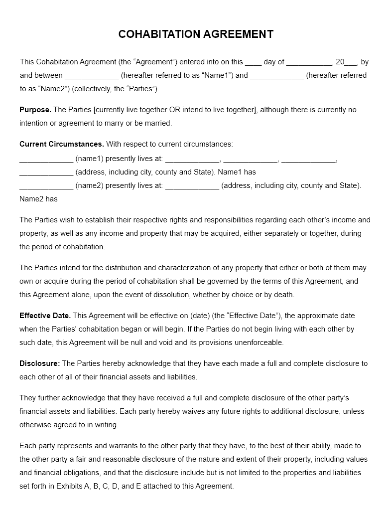 cohabitation agreement template