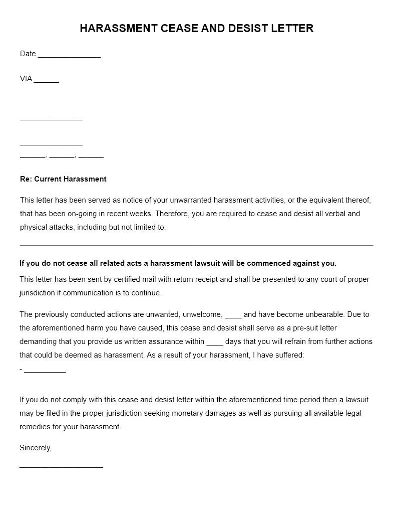 SignSimpli Harassment Cease And Desist Letter