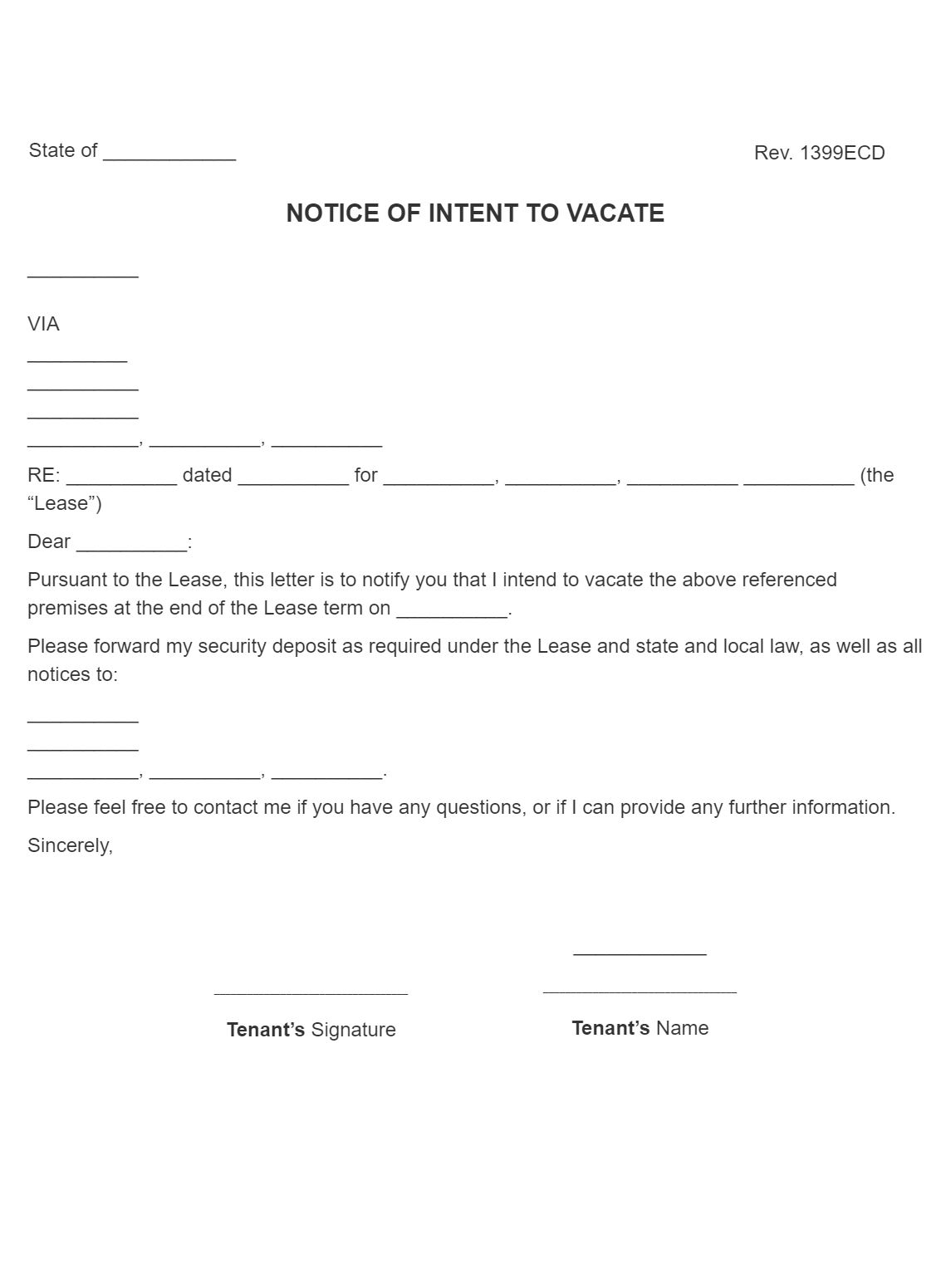 SignSimpli: Notice of Intent To Vacate
