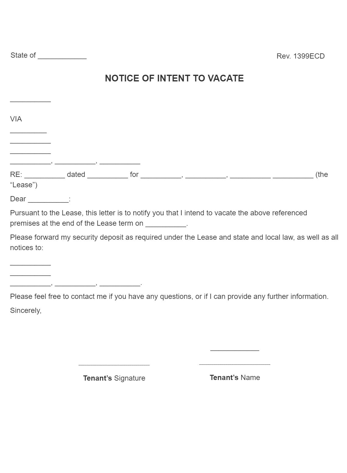 Notice Of Intent To Vacate