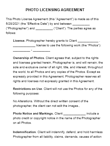 Photo Licensing Agreement