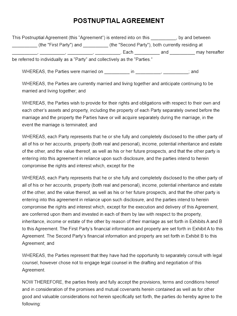 Postnuptial Agreement